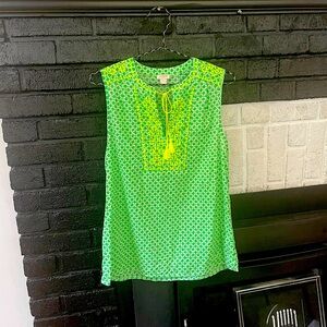 J. Crew Green and Yellow Patterned Blouse